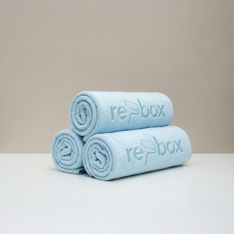 re-box Mikrofasertuch (40x42 cm) – aufgerolltes, streifenfreies Reinigungstuch